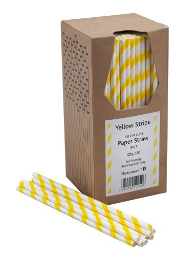 Yellow & White Striped Paper Straws (Pack 250)