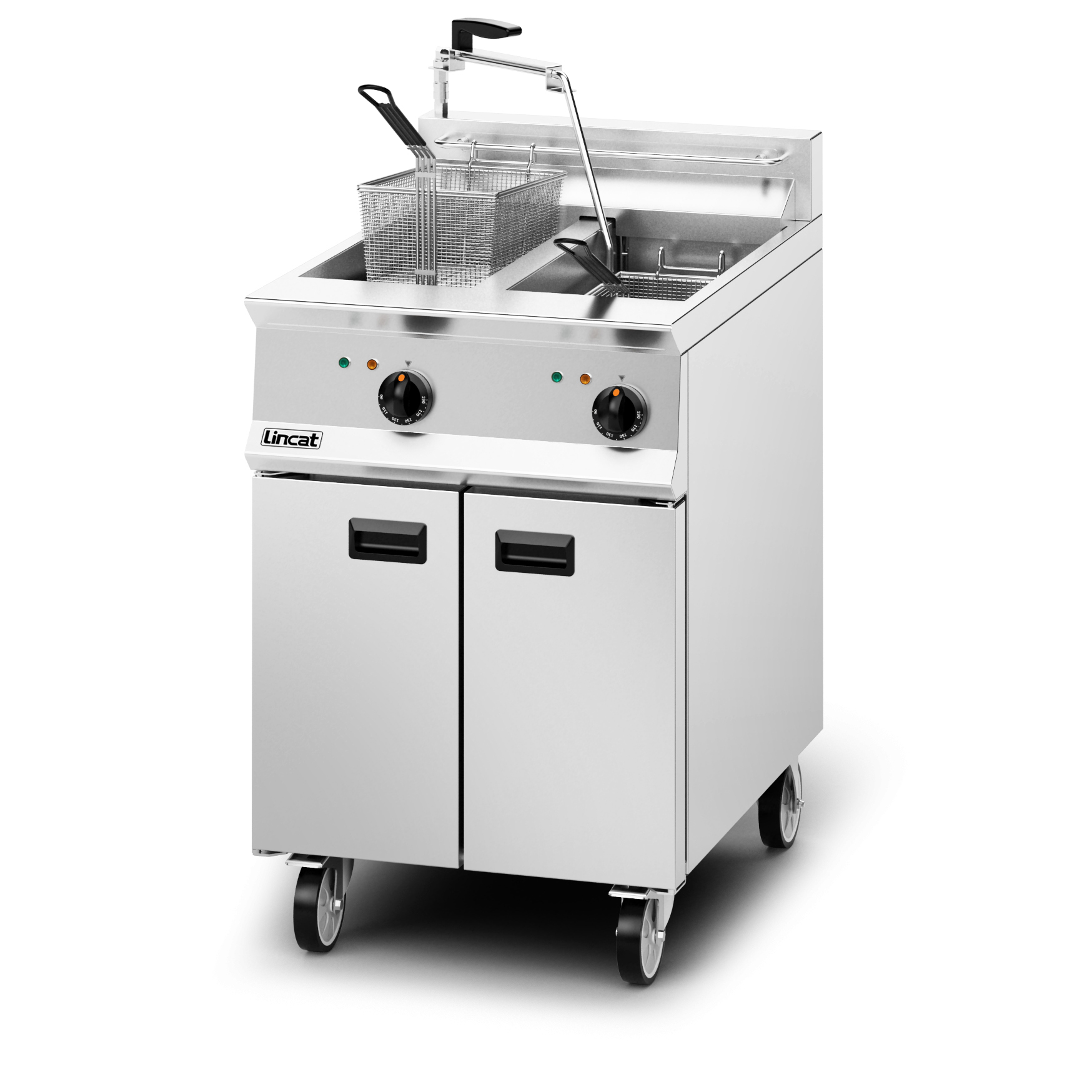 Lincat Opus 800 Electric Free-standing Twin Tank Fryer with Pumped Filtration - 2 Baskets - W 600 mm - 24.0 kW - Image 2